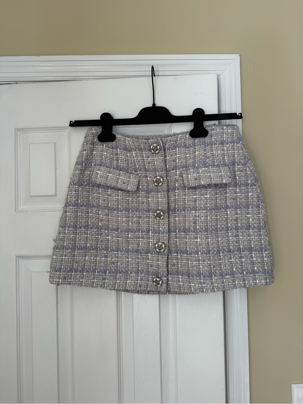 Astr Powder Blue Tweed Button-Front Mini Skirt - Picture 2 of 2